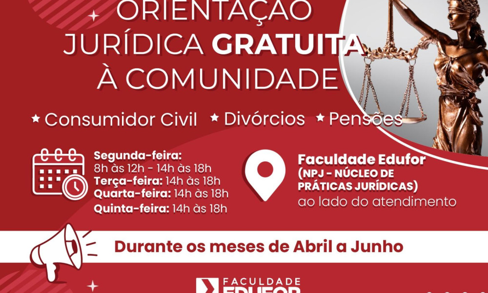 NPJ Edufor oferece serviços gratuitos de atendimento e orientação jurídica à comunidade