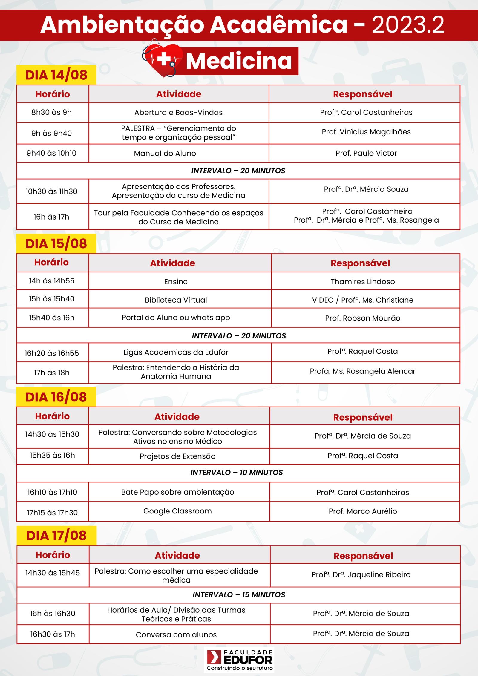 Chamada para Ambientação Acadêmica de Medicina 