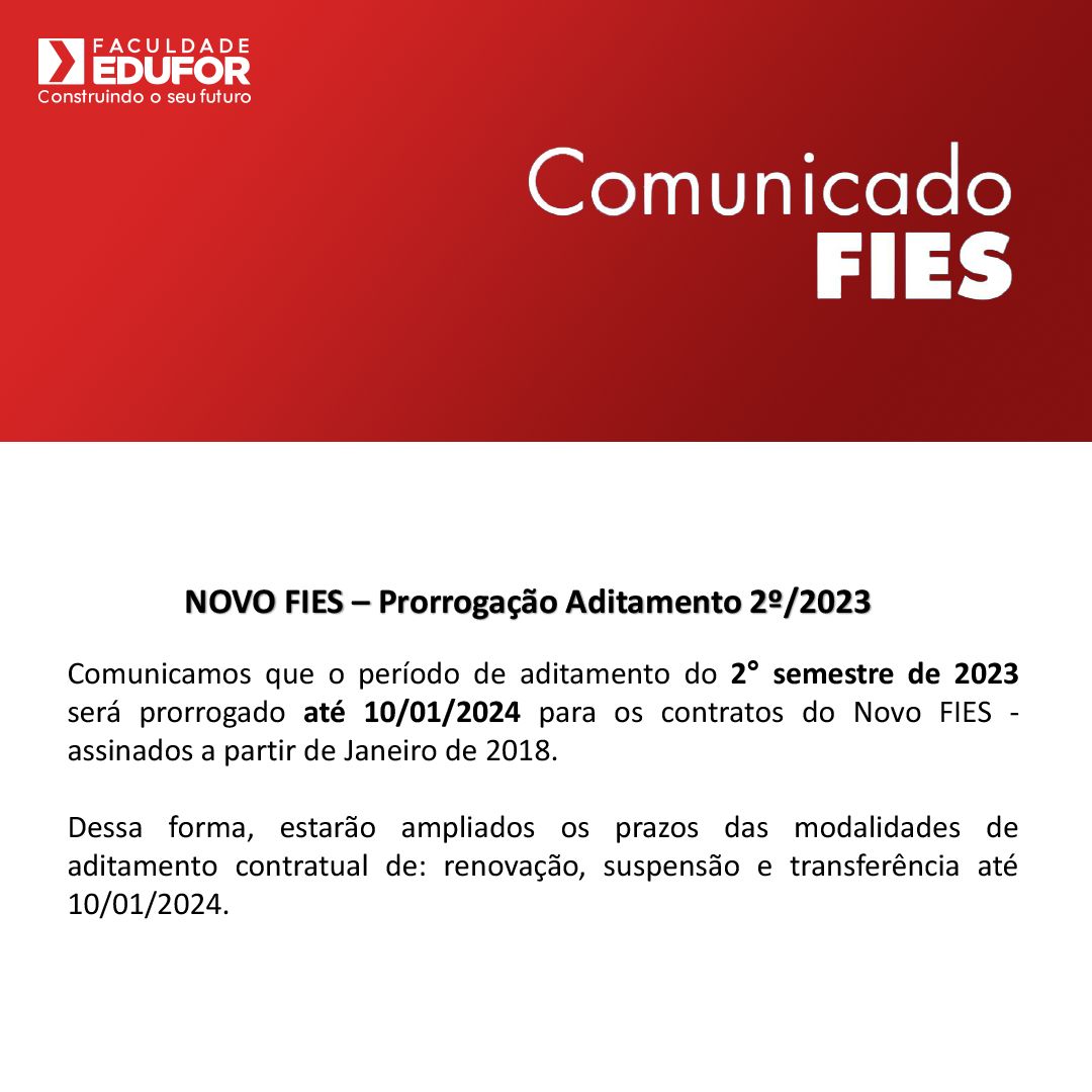 NOVO FIES – Prorrogação Aditamento 2º/2023 